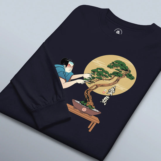 Samurai and Bonsai Tree Japanese Ukiyo-e Unisex Long Sleeve Tee 2 - Samurai Original