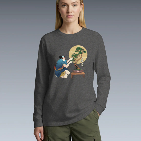 Samurai and Bonsai Tree Japanese Ukiyo-e Unisex Long Sleeve Tee 2 - Samurai Original