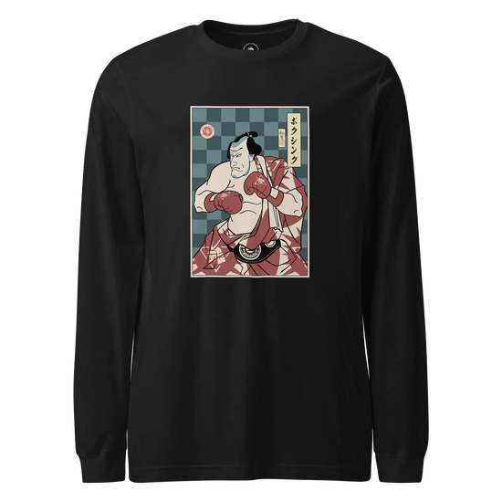 Samurai Boxing Player Sport Ukiyo-e Unisex Long Sleeve Tee Black - Samurai Original