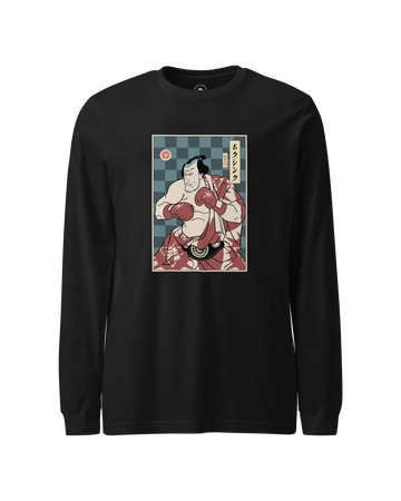 Samurai Boxing Player Sport Ukiyo-e Unisex Long Sleeve Tee Black - Samurai Original