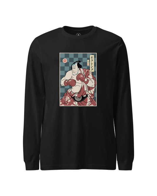Samurai Boxing Player Sport Ukiyo-e Unisex Long Sleeve Tee Black - Samurai Original