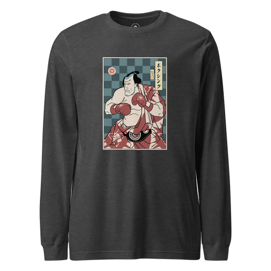 Samurai Boxing Player Sport Ukiyo-e Unisex Long Sleeve Tee Dark Grey Heather - Samurai Original