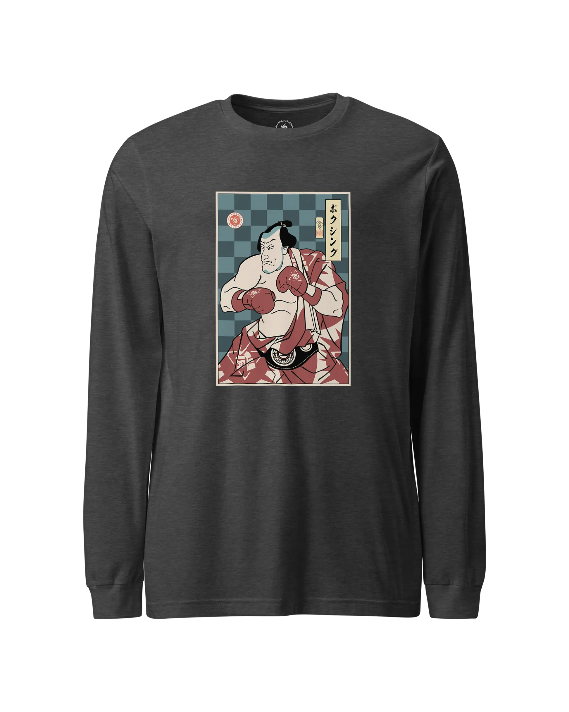 Samurai Boxing Player Sport Ukiyo-e Unisex Long Sleeve Tee Dark Grey Heather - Samurai Original