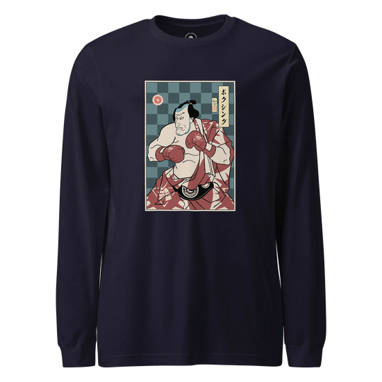 Samurai Boxing Player Sport Ukiyo-e Unisex Long Sleeve Tee Navy - Samurai Original