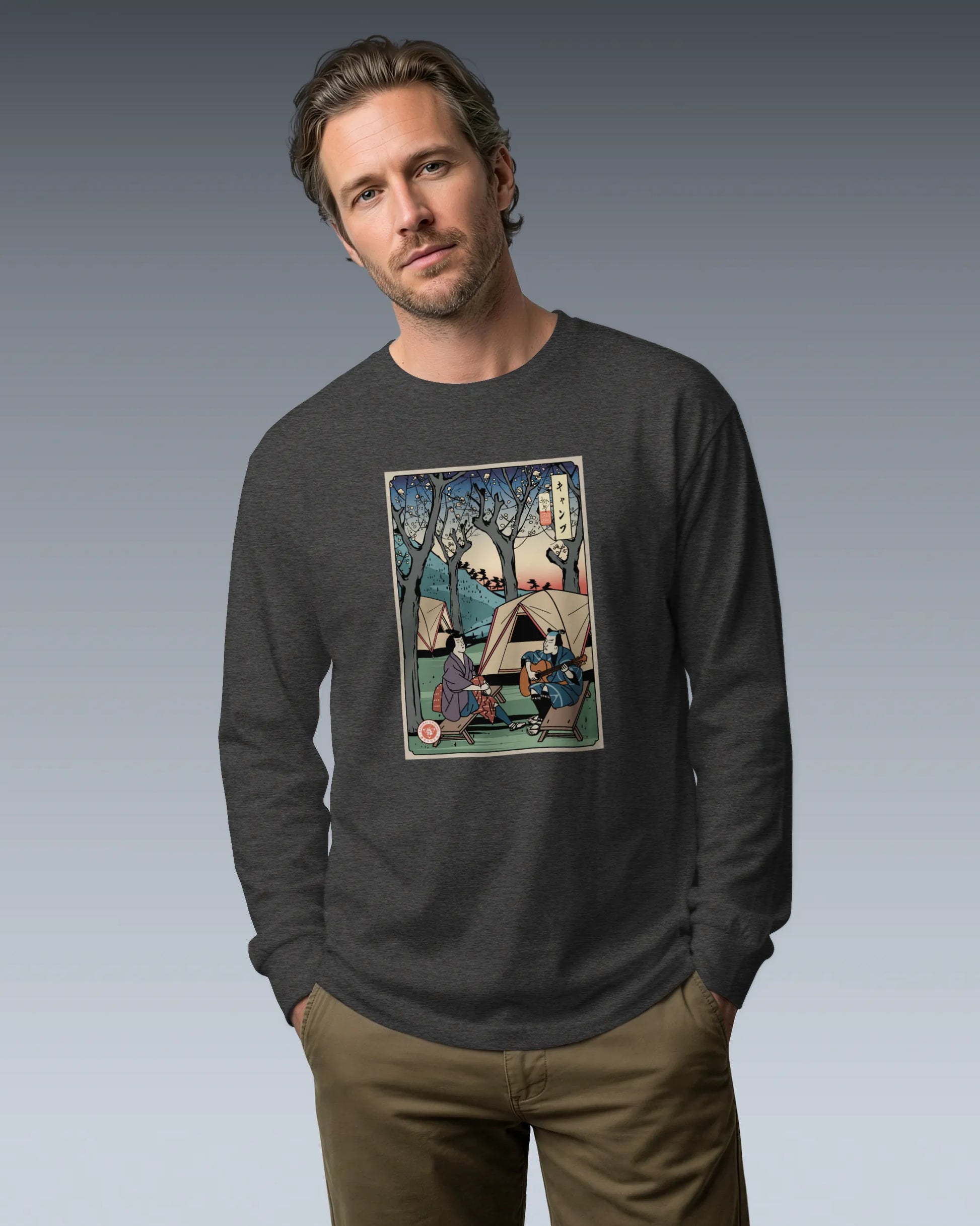 Samurai Camping Weekend Ukiyo-e Unisex Long Sleeve Tee - Samurai Original