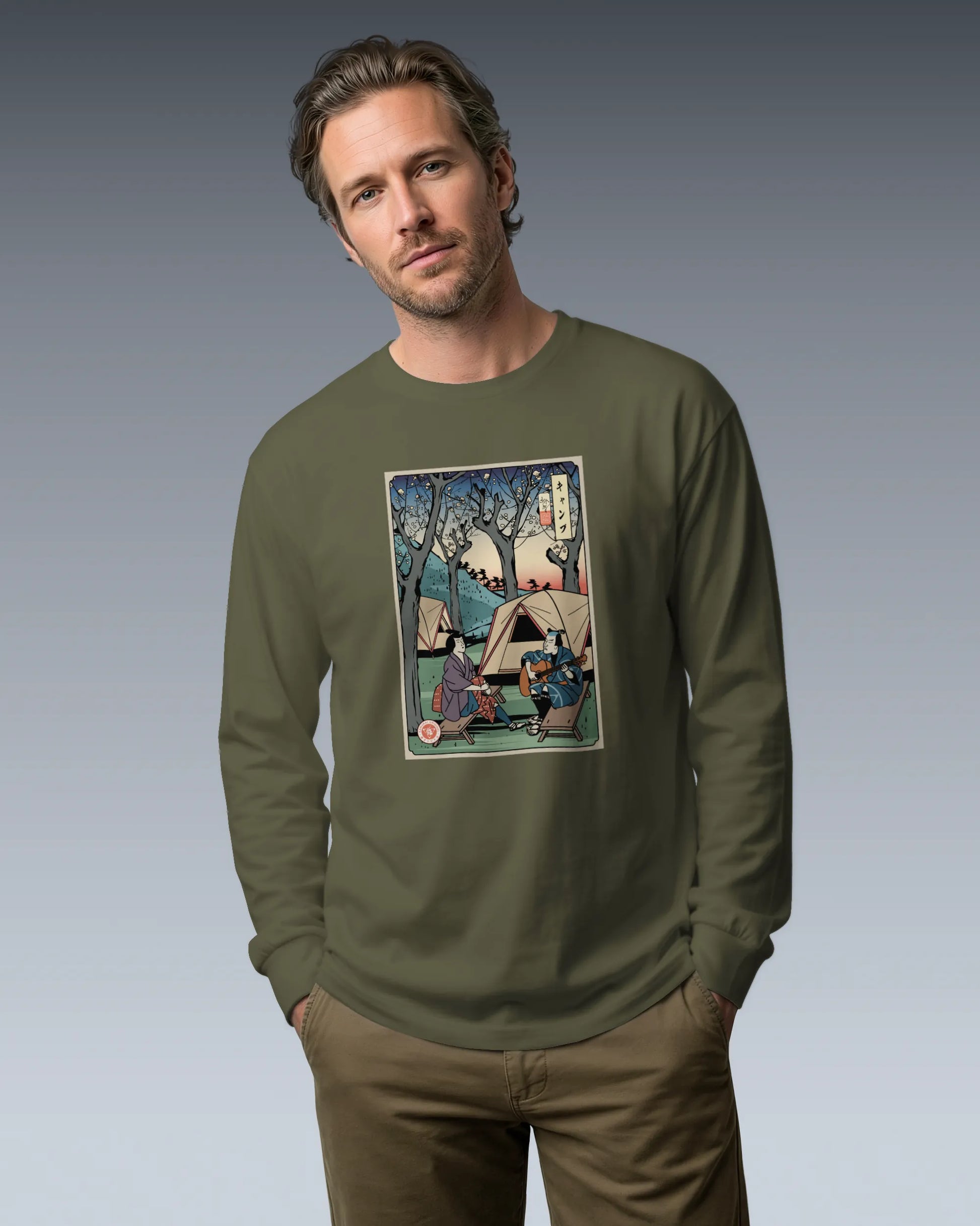 Samurai Camping Weekend Ukiyo-e Unisex Long Sleeve Tee - Samurai Original