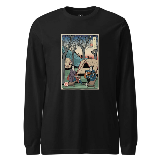 Samurai Camping Weekend Ukiyo-e Unisex Long Sleeve Tee Black - Samurai Original