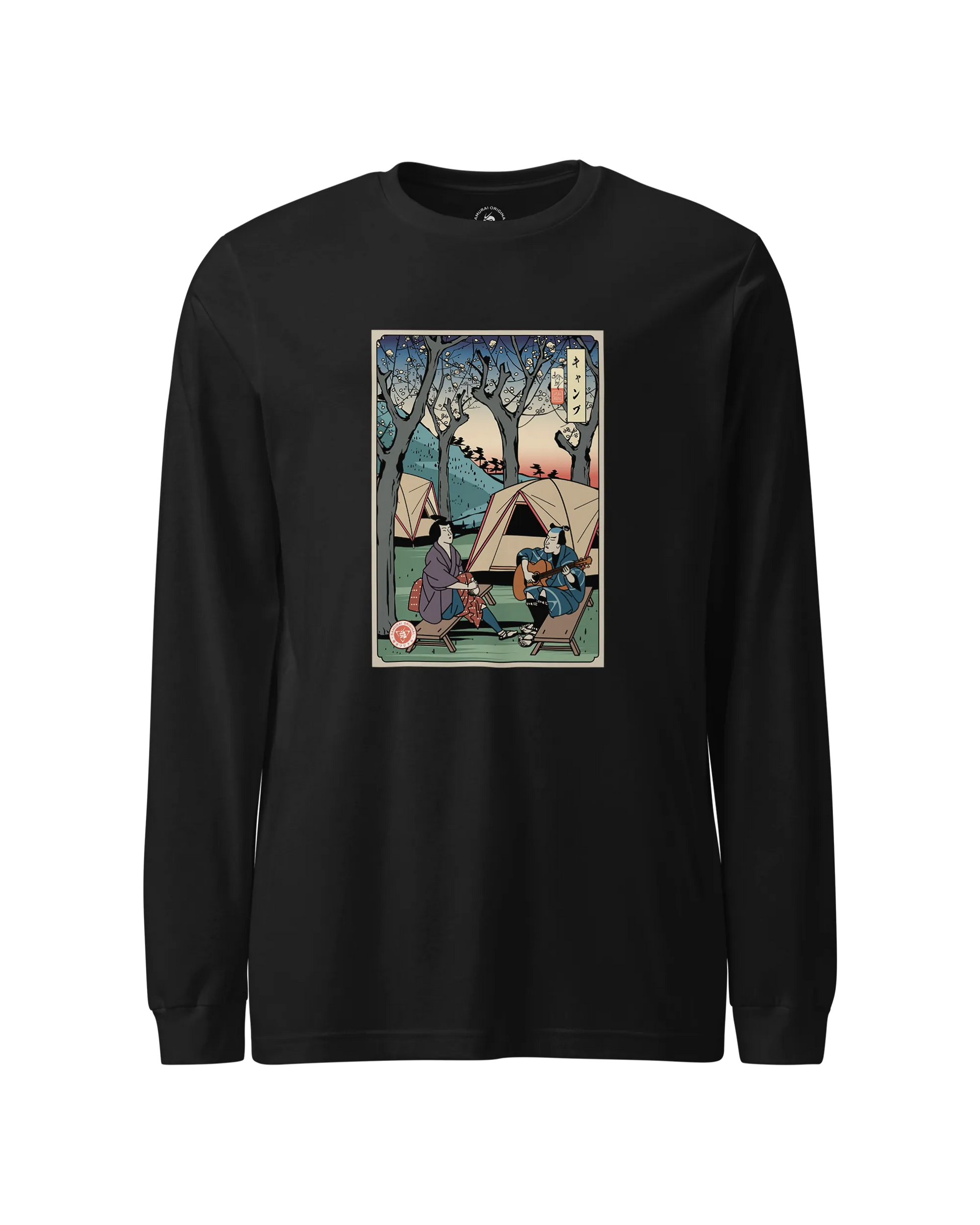 Samurai Camping Weekend Ukiyo-e Unisex Long Sleeve Tee Black - Samurai Original