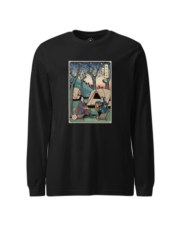 Samurai Camping Weekend Ukiyo-e Unisex Long Sleeve Tee Black - Samurai Original