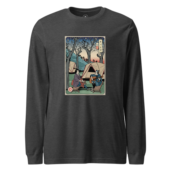 Samurai Camping Weekend Ukiyo-e Unisex Long Sleeve Tee Dark Grey Heather - Samurai Original