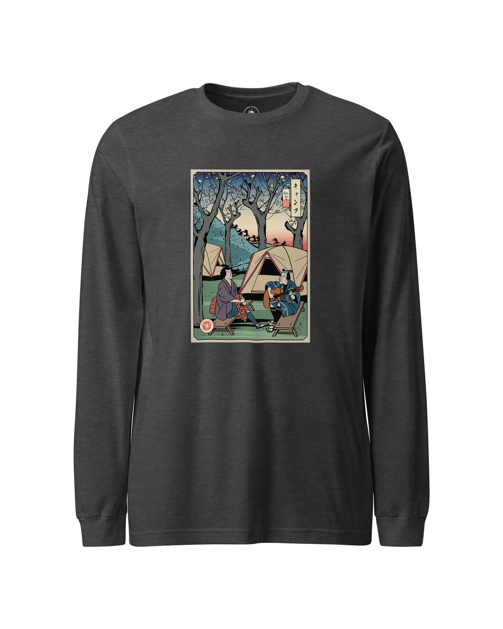 Samurai Camping Weekend Ukiyo-e Unisex Long Sleeve Tee Dark Grey Heather - Samurai Original