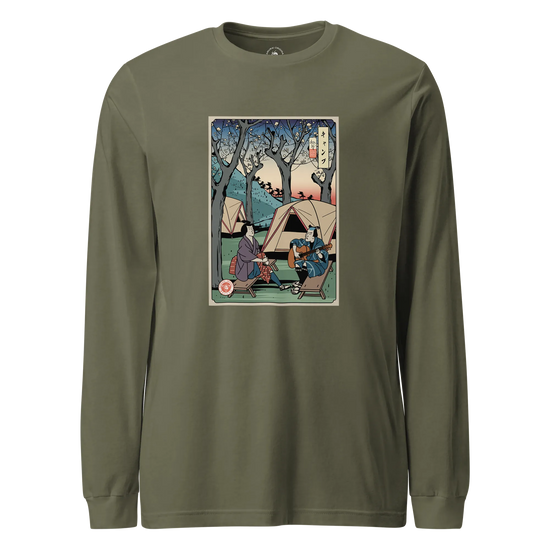 Samurai Camping Weekend Ukiyo-e Unisex Long Sleeve Tee Military Green - Samurai Original