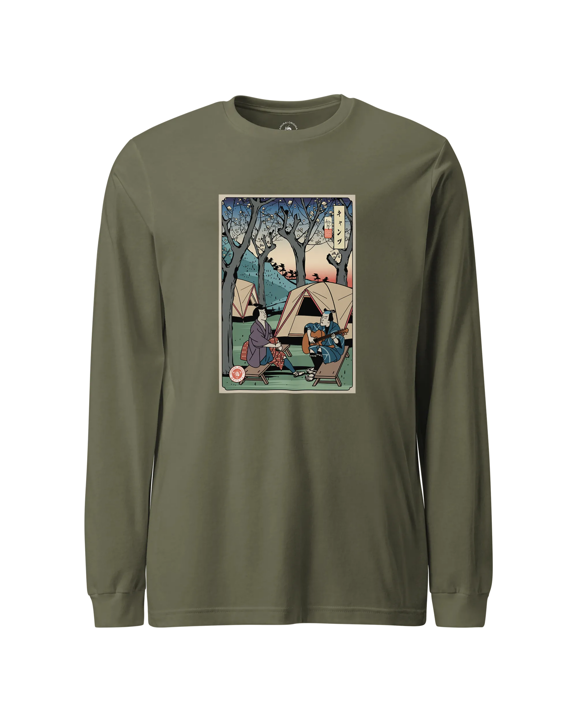 Samurai Camping Weekend Ukiyo-e Unisex Long Sleeve Tee Military Green - Samurai Original