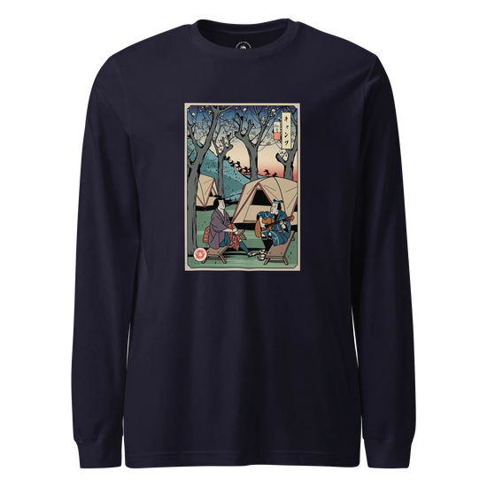 Samurai Camping Weekend Ukiyo-e Unisex Long Sleeve Tee Navy - Samurai Original
