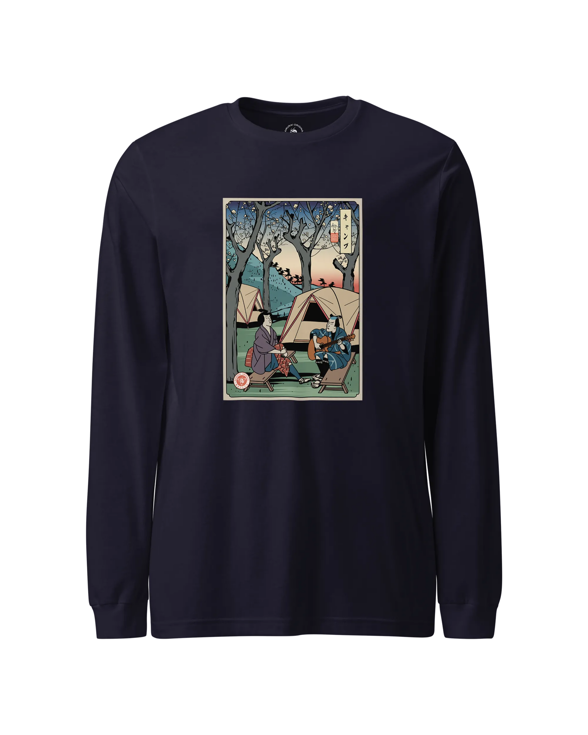 Samurai Camping Weekend Ukiyo-e Unisex Long Sleeve Tee Navy - Samurai Original