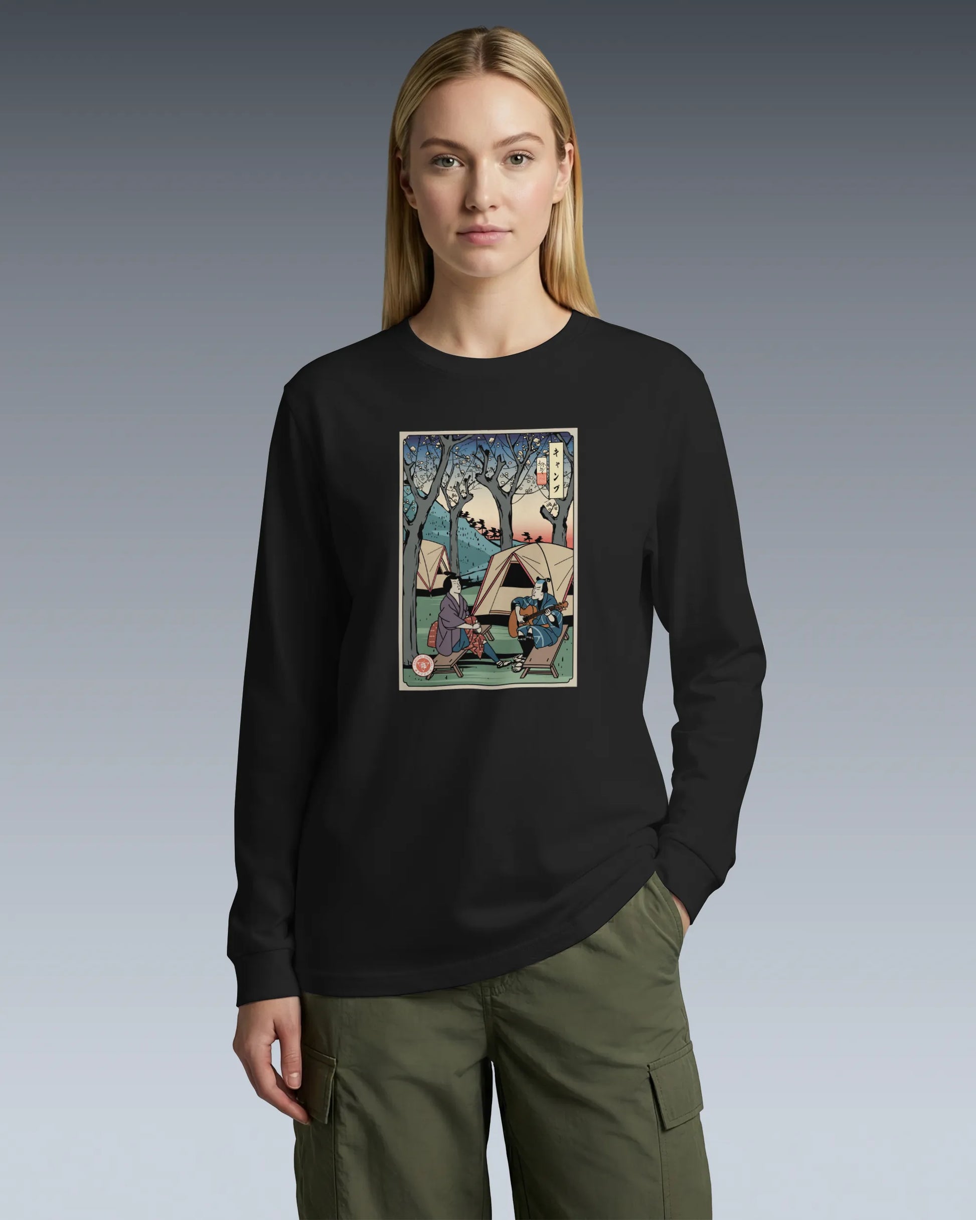 Samurai Camping Weekend Ukiyo-e Unisex Long Sleeve Tee - Samurai Original