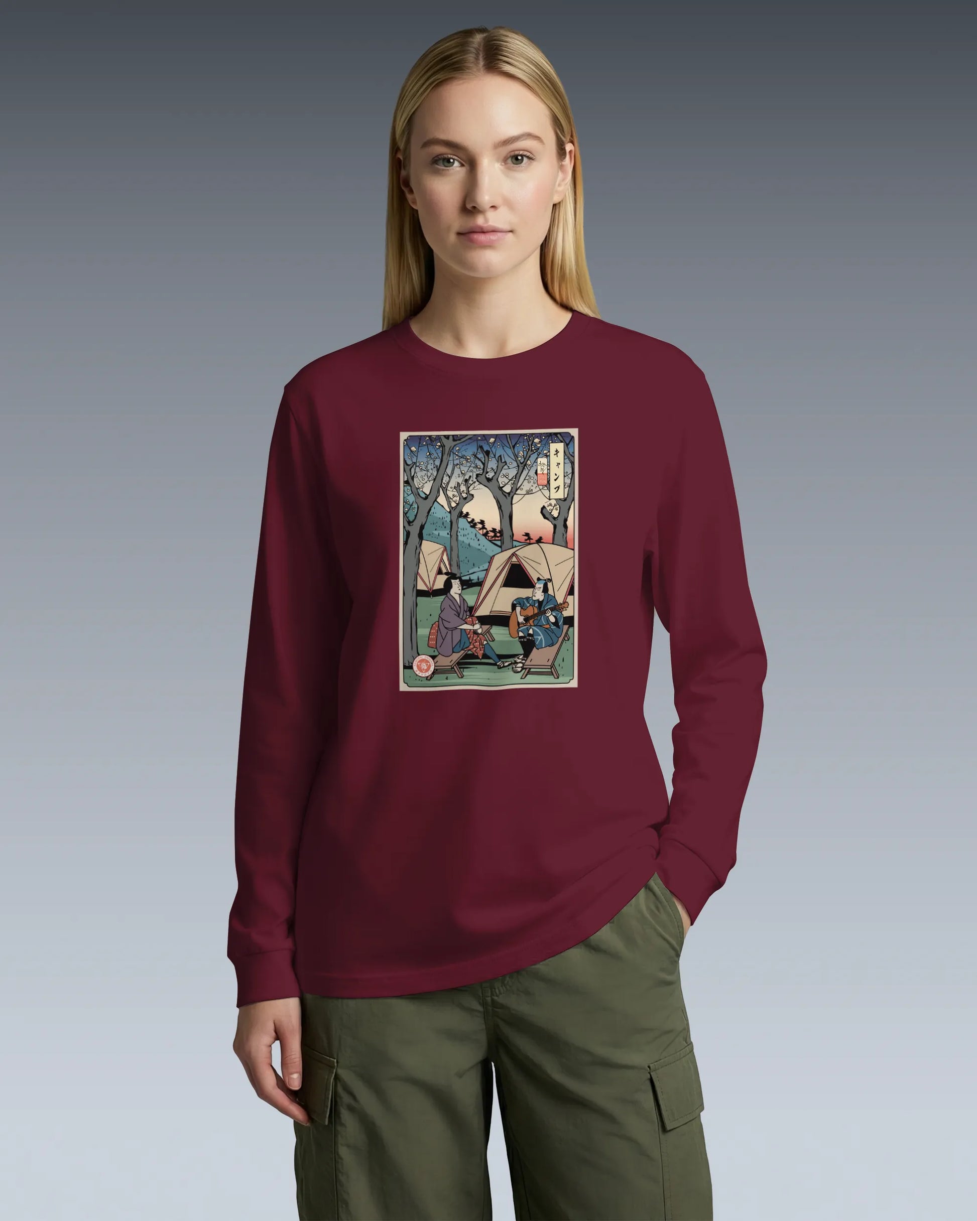 Samurai Camping Weekend Ukiyo-e Unisex Long Sleeve Tee - Samurai Original