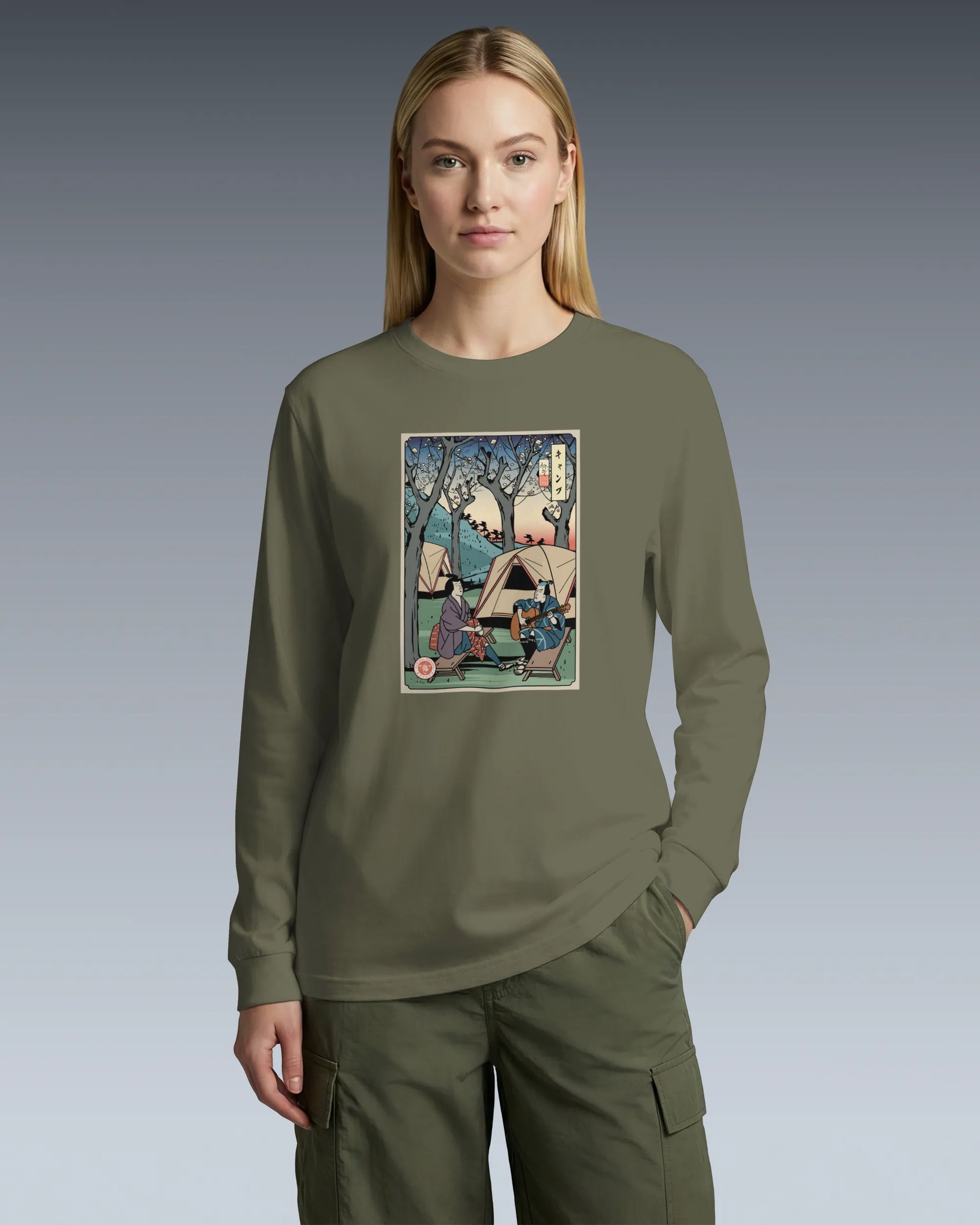 Samurai Camping Weekend Ukiyo-e Unisex Long Sleeve Tee - Samurai Original