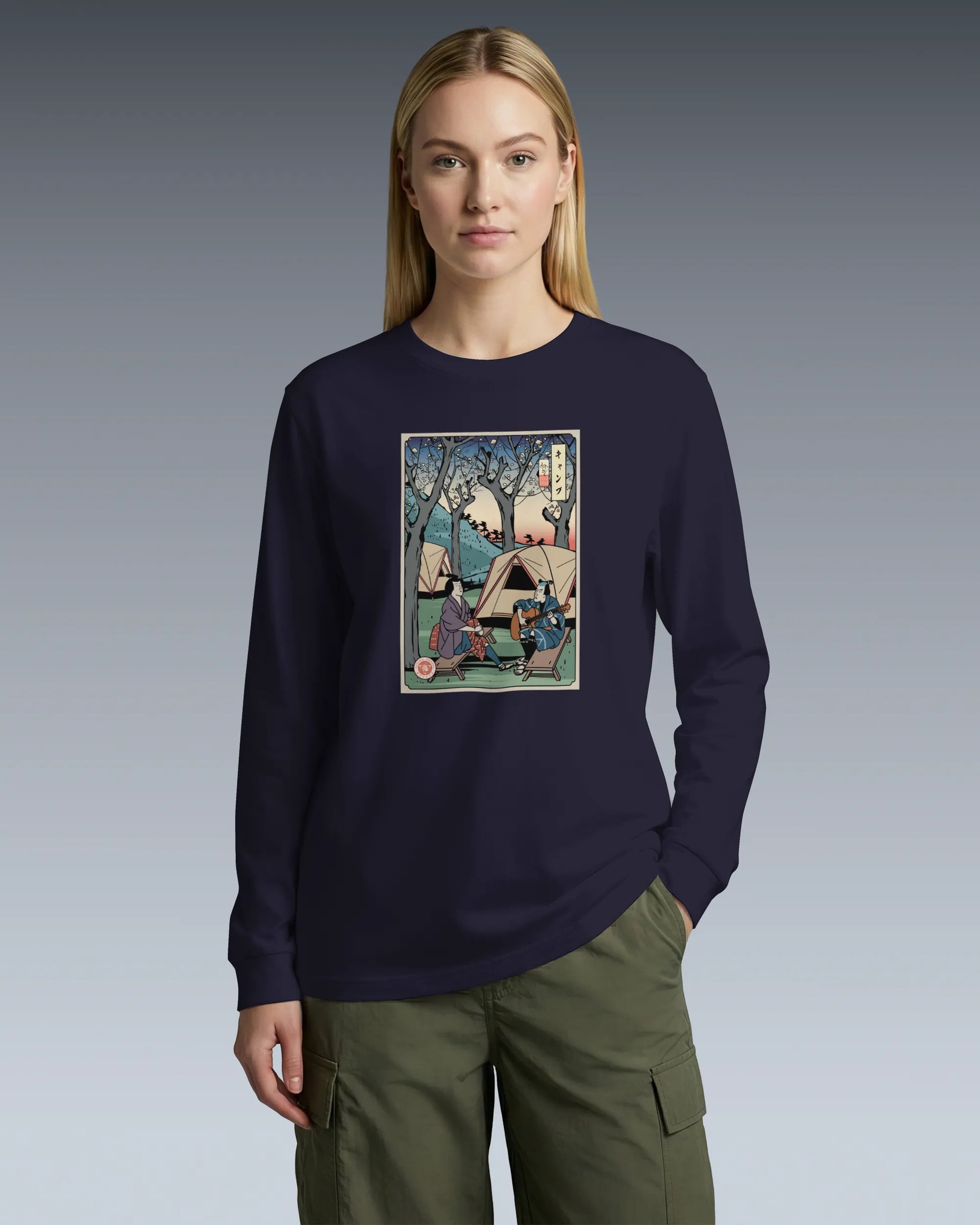 Samurai Camping Weekend Ukiyo-e Unisex Long Sleeve Tee - Samurai Original