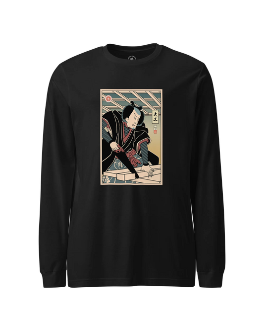 Samurai Carpenter Wood Artisan Ukiyo-e Unisex Long Sleeve Tee No.2