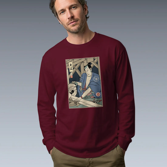 Samurai Carpenter Wood Artisan Ukiyo-e Unisex Long Sleeve Tee - Samurai Original