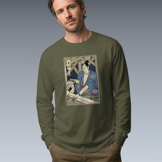 Samurai Carpenter Wood Artisan Ukiyo-e Unisex Long Sleeve Tee - Samurai Original