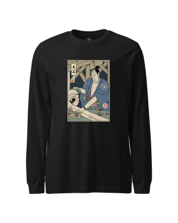 Samurai Carpenter Wood Artisan Ukiyo-e Unisex Long Sleeve Tee Black - Samurai Original