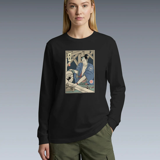 Samurai Carpenter Wood Artisan Ukiyo-e Unisex Long Sleeve Tee - Samurai Original