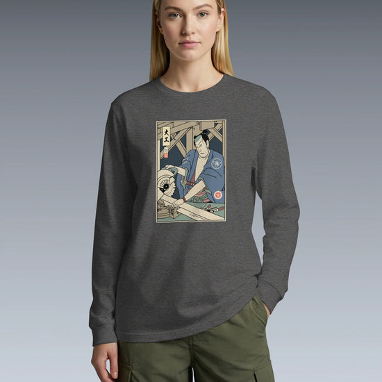 Samurai Carpenter Wood Artisan Ukiyo-e Unisex Long Sleeve Tee - Samurai Original
