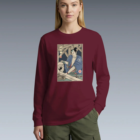 Samurai Carpenter Wood Artisan Ukiyo-e Unisex Long Sleeve Tee - Samurai Original