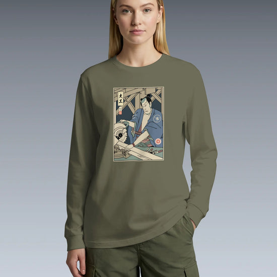 Samurai Carpenter Wood Artisan Ukiyo-e Unisex Long Sleeve Tee - Samurai Original