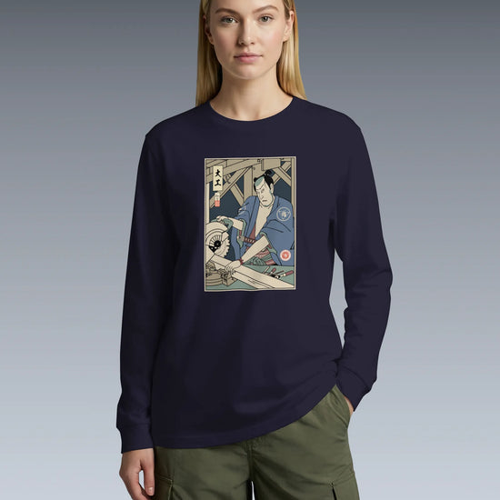 Samurai Carpenter Wood Artisan Ukiyo-e Unisex Long Sleeve Tee - Samurai Original