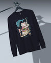 Samurai Cat Love Fish 2 Ukiyo-e Funny Unisex Long Sleeve Tee