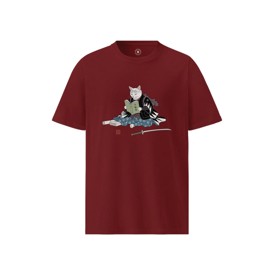 Cat Samurai Book of Five Rings Ukiyo-e T-shirt Burgundy - Samurai Original