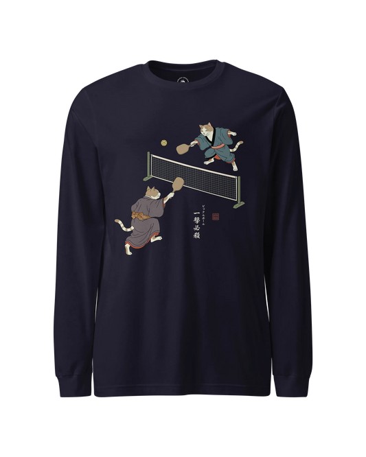 Samurai Cats Pickleball Japanese Ukiyo-e Unisex Long Sleeve Tee