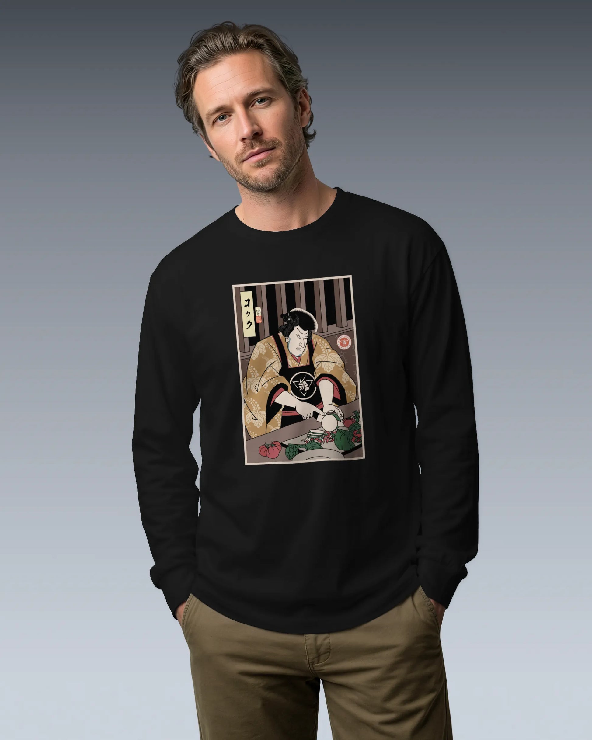 Samurai Chef 2 Cook Dish Ukiyo-e Unisex Long Sleeve Tee - Samurai Original