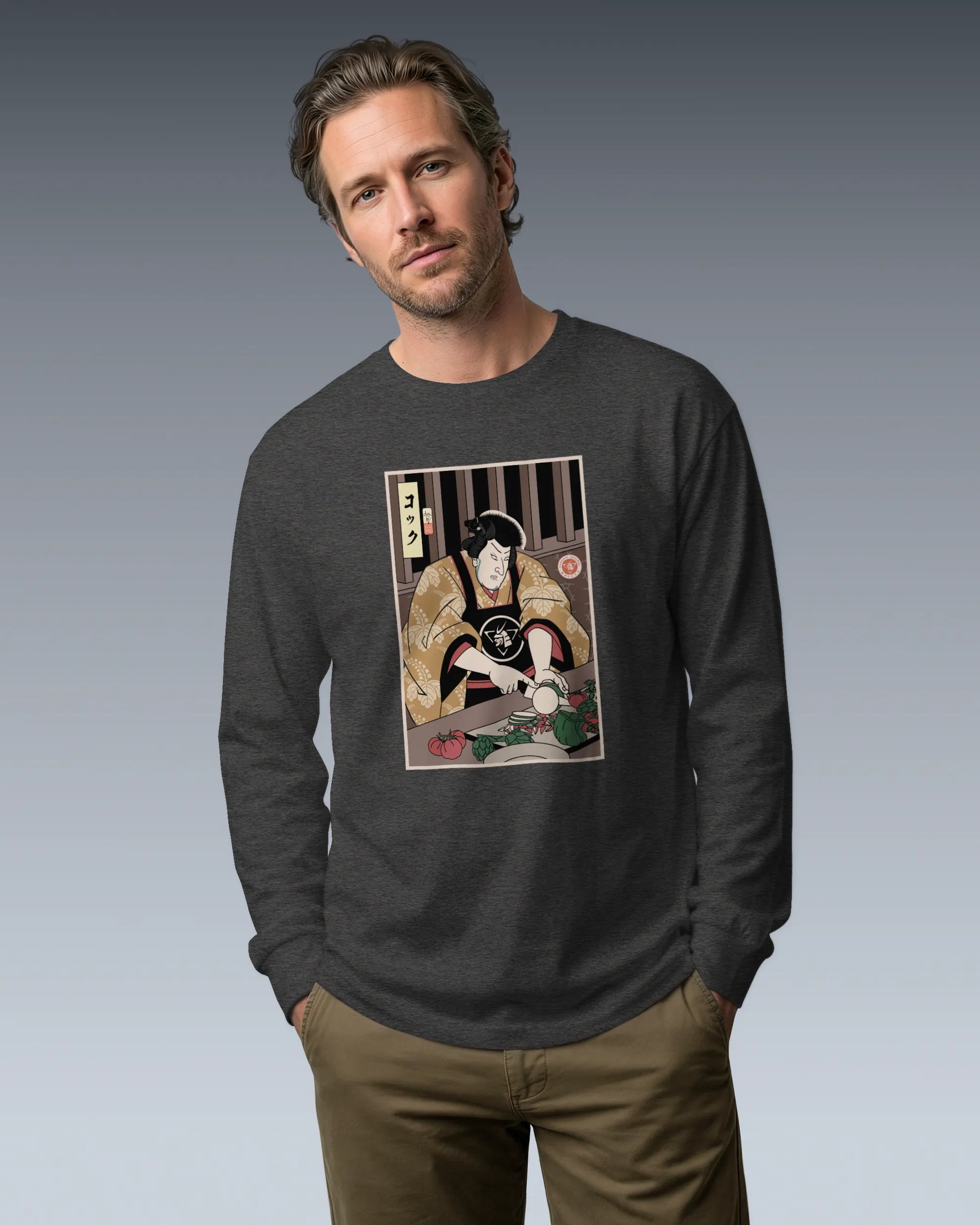 Samurai Chef 2 Cook Dish Ukiyo-e Unisex Long Sleeve Tee - Samurai Original