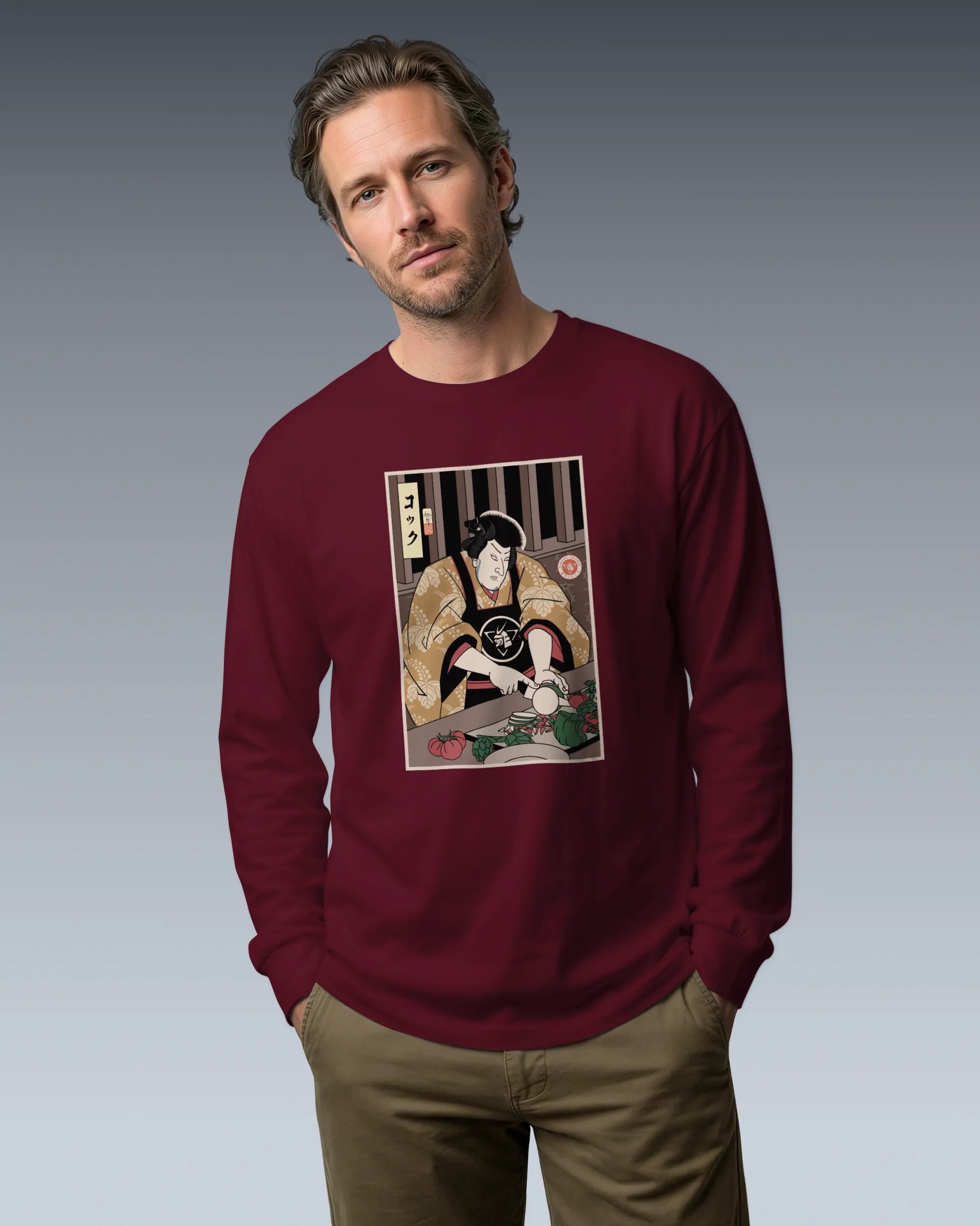 Samurai Chef 2 Cook Dish Ukiyo-e Unisex Long Sleeve Tee - Samurai Original