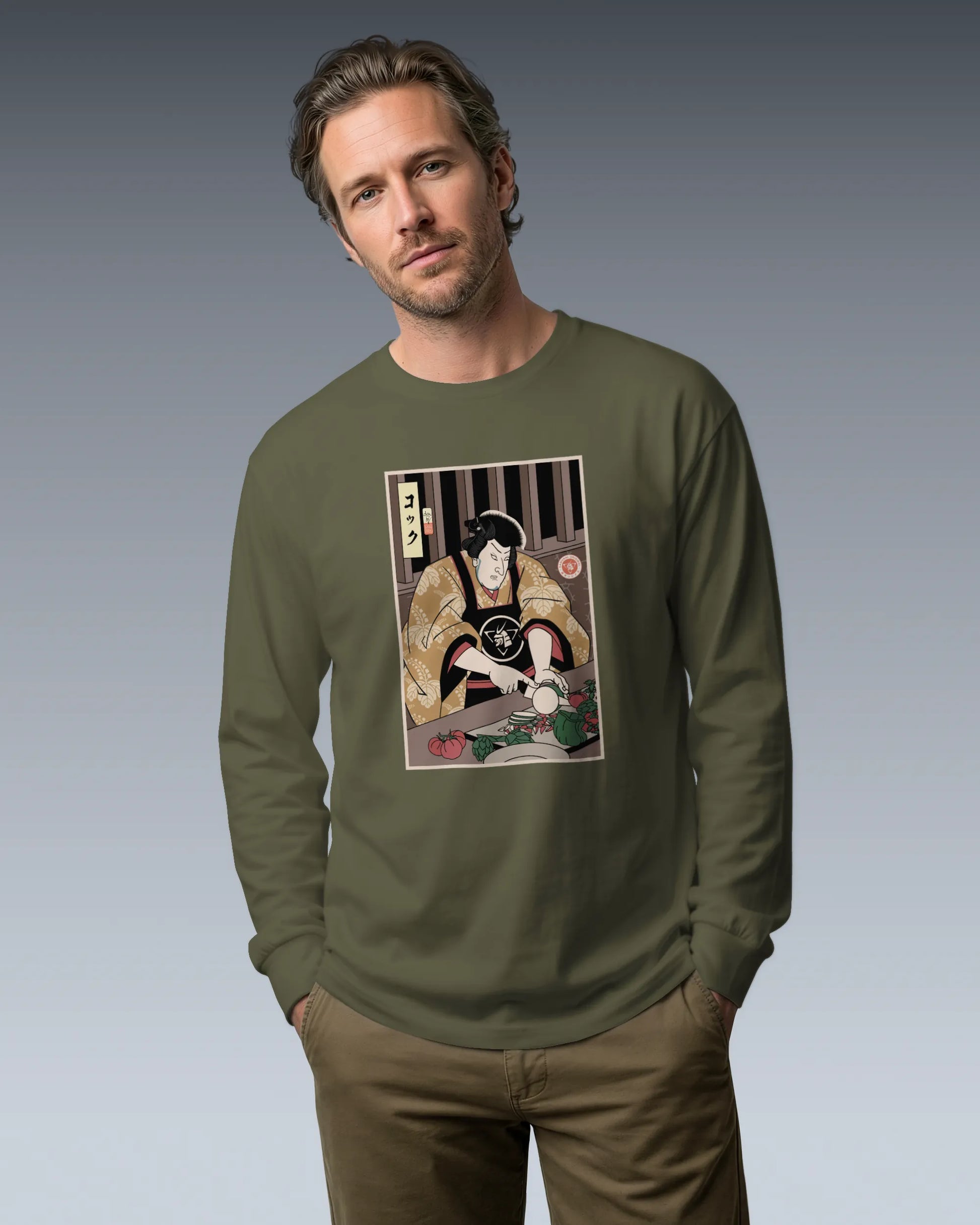 Samurai Chef 2 Cook Dish Ukiyo-e Unisex Long Sleeve Tee - Samurai Original