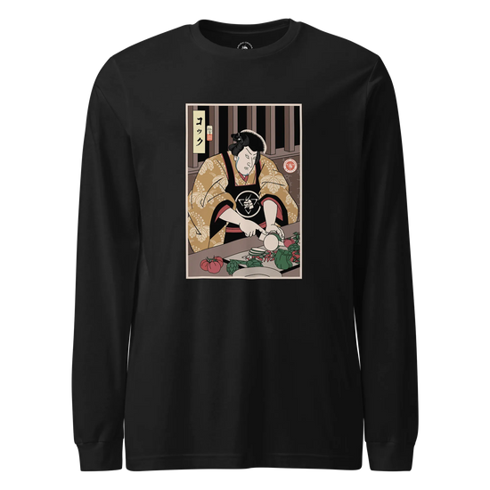 Samurai Chef 2 Cook Dish Ukiyo-e Unisex Long Sleeve Tee Black - Samurai Original