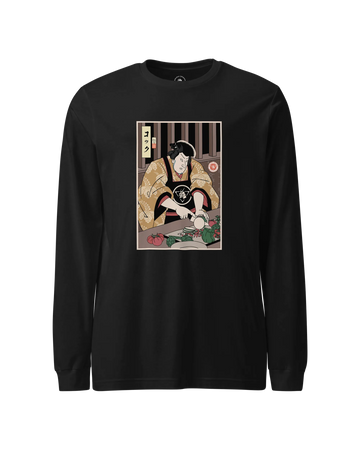 Samurai Chef 2 Cook Dish Ukiyo-e Unisex Long Sleeve Tee Black - Samurai Original