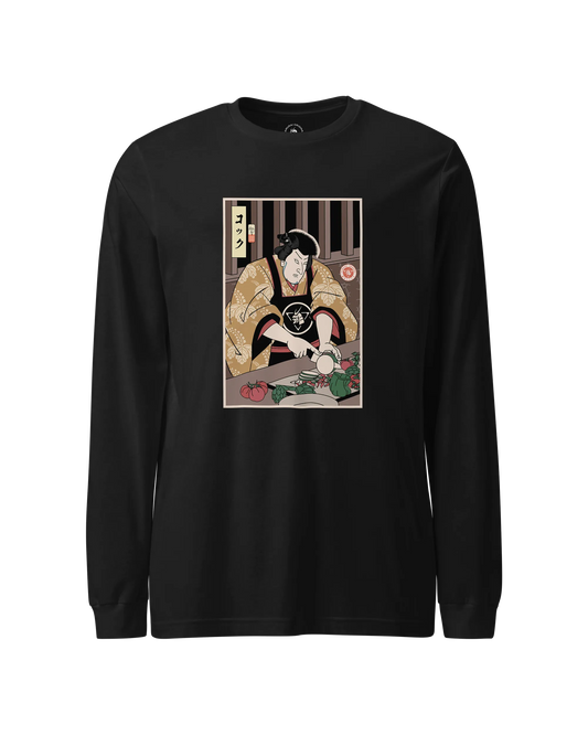 Samurai Chef 2 Cook Dish Ukiyo-e Unisex Long Sleeve Tee Black - Samurai Original