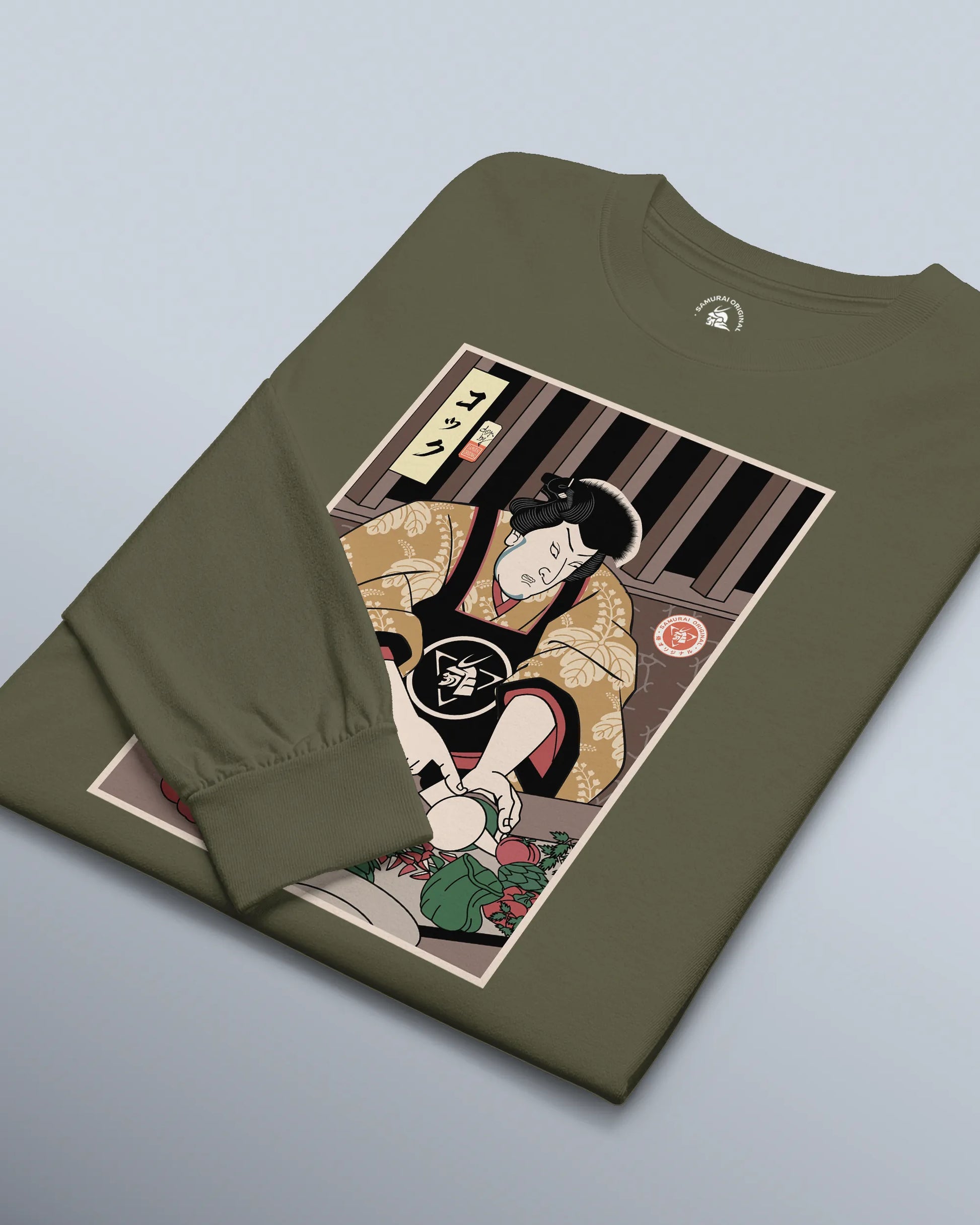 Samurai Chef 2 Cook Dish Ukiyo-e Unisex Long Sleeve Tee - Samurai Original