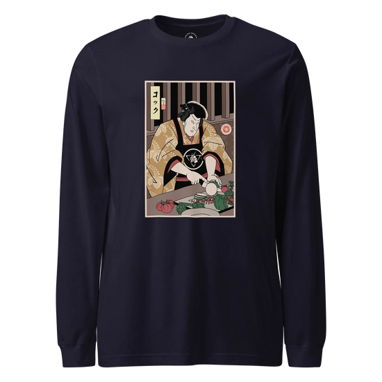 Samurai Chef 2 Cook Dish Ukiyo-e Unisex Long Sleeve Tee Navy - Samurai Original