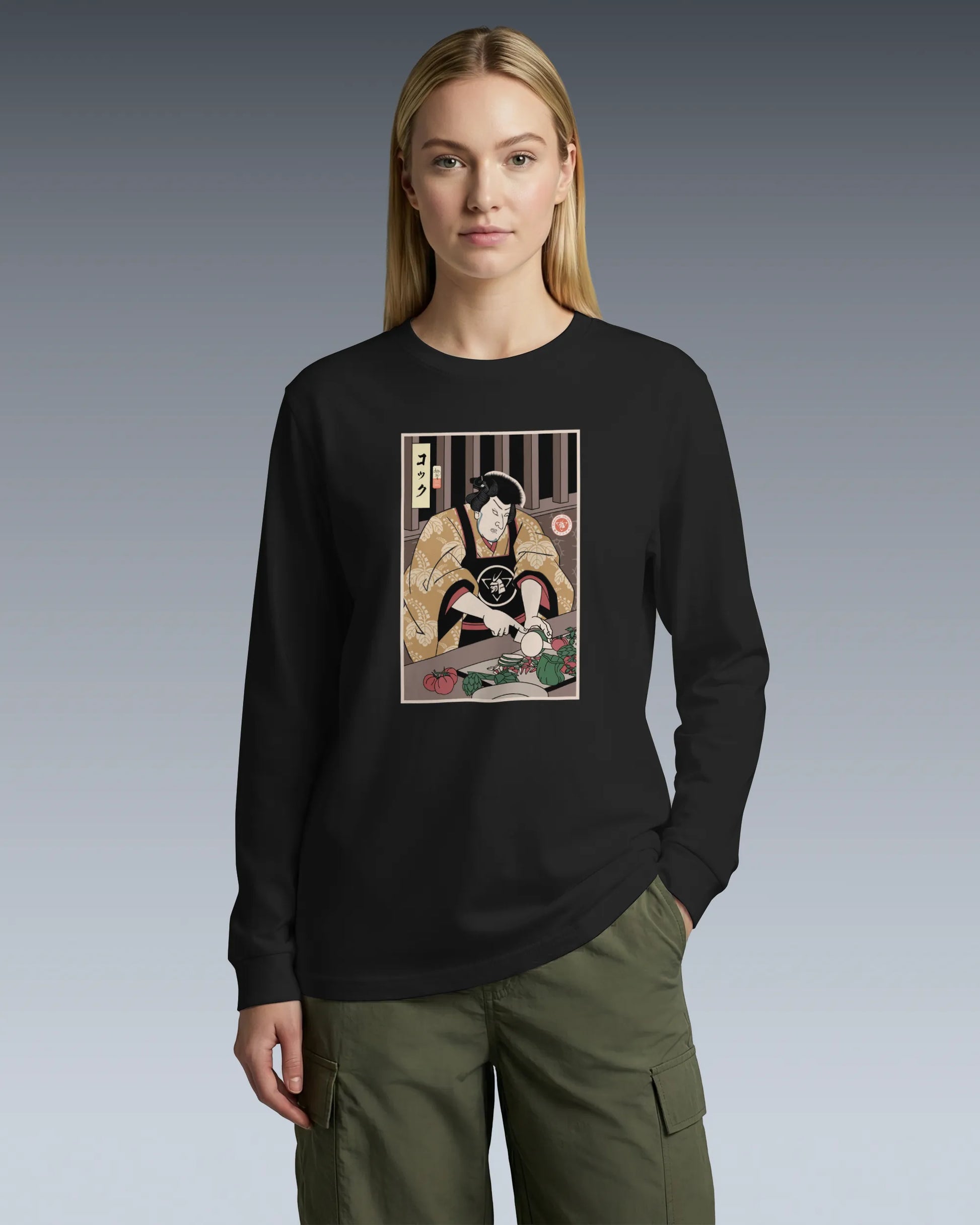 Samurai Chef 2 Cook Dish Ukiyo-e Unisex Long Sleeve Tee - Samurai Original
