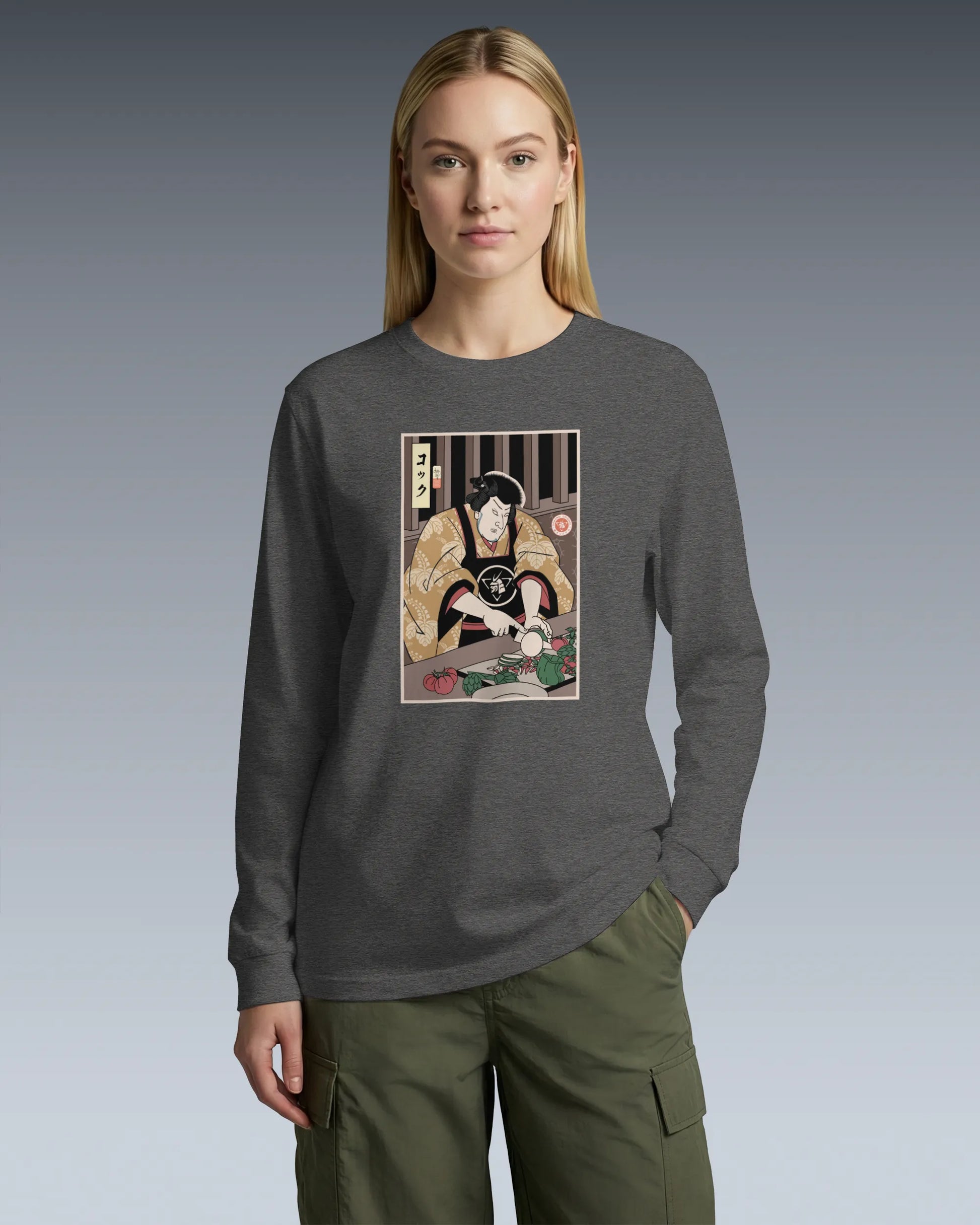 Samurai Chef 2 Cook Dish Ukiyo-e Unisex Long Sleeve Tee - Samurai Original