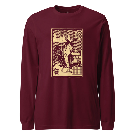 Samurai Chemistry Natural Science Ukiyo-e Unisex Long Sleeve Tee Maroon - Samurai Original