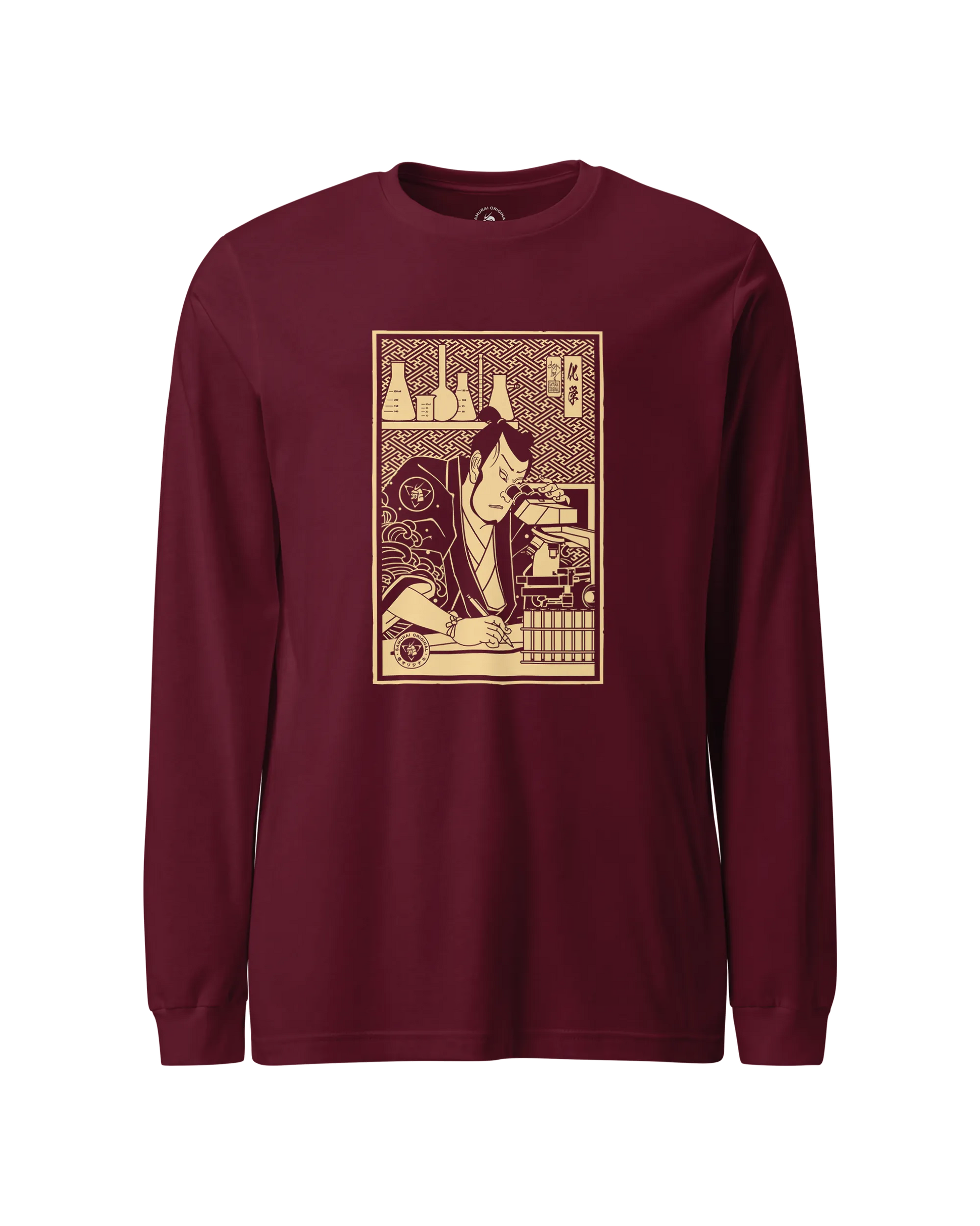 Samurai Chemistry Natural Science Ukiyo-e Unisex Long Sleeve Tee Maroon - Samurai Original