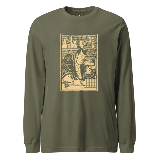 Samurai Chemistry Natural Science Ukiyo-e Unisex Long Sleeve Tee Military Green - Samurai Original