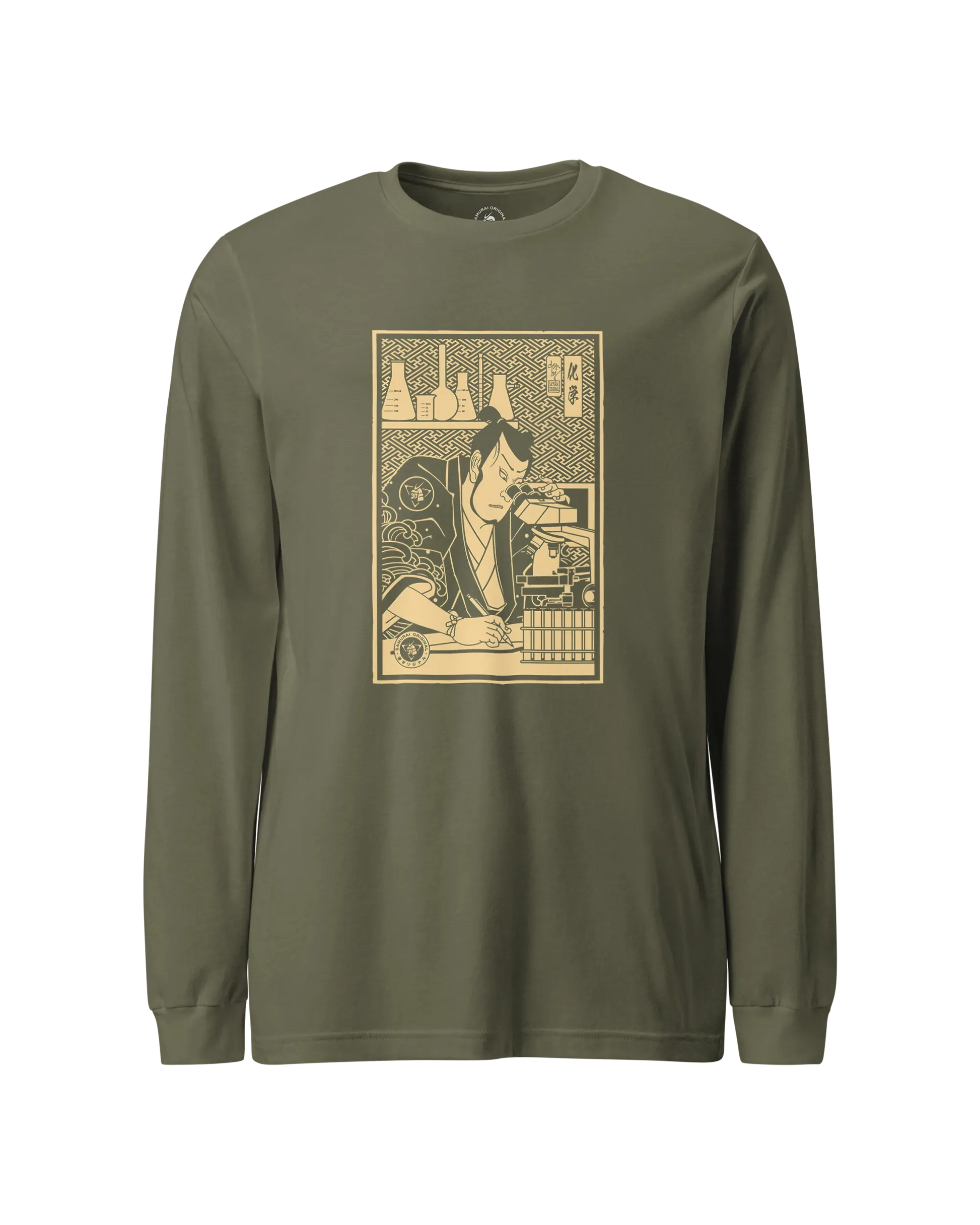 Samurai Chemistry Natural Science Ukiyo-e Unisex Long Sleeve Tee Military Green - Samurai Original